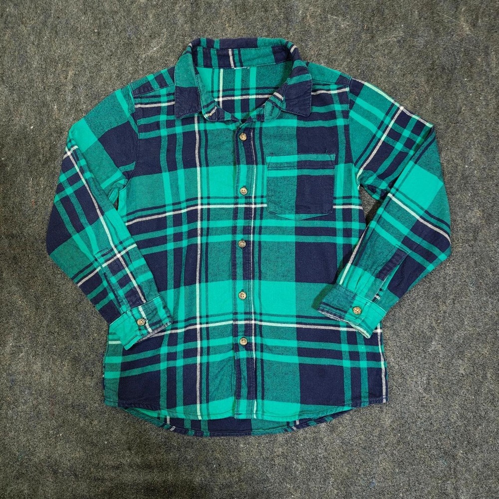 Carters Boys Green Navy Plaid Flannel Button Down Shirt Size 10 3S159110